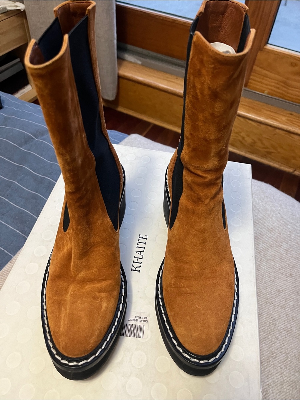 KHAITE Calgary Boot in Cognac Brown Suede - Picture 3 of 12